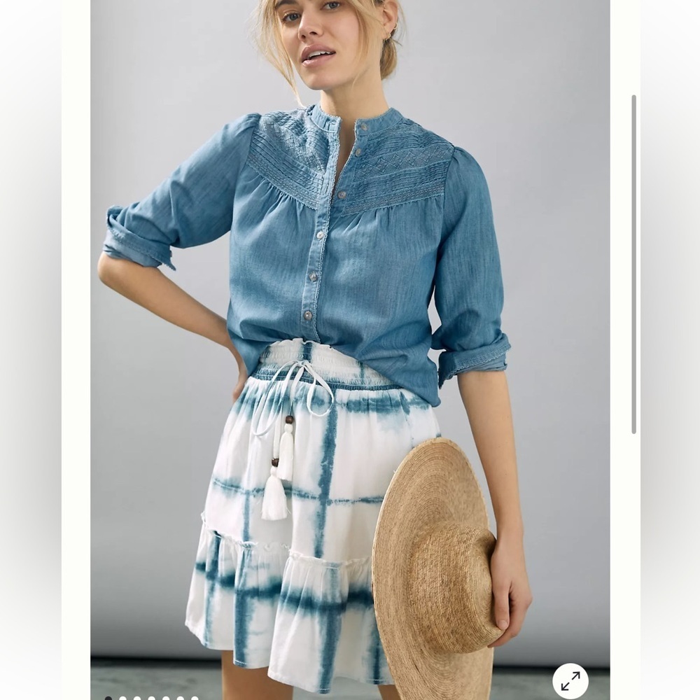Anthropologie Pilcro Giulia Tie Dye Mini Skirt with Tassel Tie Size LP